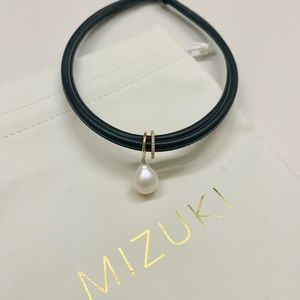 MIZUKI Diamond Slider and Pearl Necklace on Leather Cord